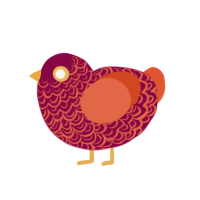 Hephaestus, a maroon and vermilion chicken with a double-lace pattern