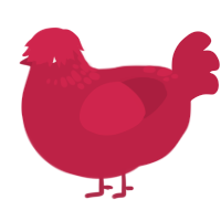 cranberry, a crimson chicken with a neck-speckle pattern