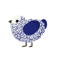 Alabaster, a white and navy chicken with a double-lace pattern