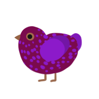 Some kind of berry, a wine and violet chicken with a speckle pattern