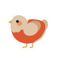 Pumpkin spice emo, a vermilion and beige chicken with a head pattern