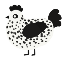 Ecstasy, a white and sable chicken with a speckle pattern