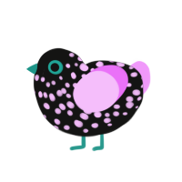 Nebula, a black and lavender chicken with a speckle pattern