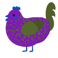 Liberal Joker, a violet and olive chicken with a speckle pattern