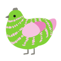 Spring, a grass and pink chicken with a bar pattern