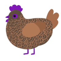 Leo, a bark and brown chicken with a double-lace pattern