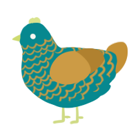 Shoal, a teal and gold chicken with a lace pattern