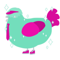 Matsune hiku, a mint and fuchsia chicken