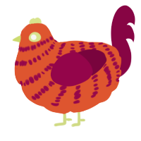 Flaming Cheetos, a vermilion and maroon chicken with a bar pattern