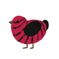 Strawberry, a crimson and black chicken with a bar pattern