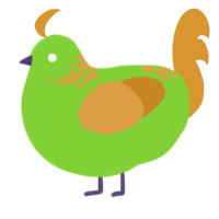 quin, a grass and orange chicken with a neck-speckle pattern