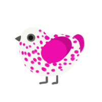 Speckle, a white and fuchsia chicken with a speckle pattern