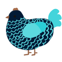 Gizmo, a tumblr and navy chicken with a speckle pattern