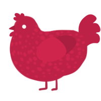 jelly beans, a crimson chicken with a speckle pattern