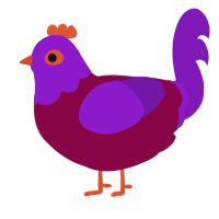 Plum, a maroon and violet chicken with a head pattern