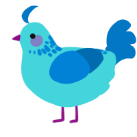 glorbi, a aqua and sapphire chicken with a neck-speckle pattern