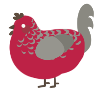 Lav the Human, a crimson and sable chicken with a half-lace pattern