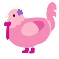 Chanel, a pink chicken with a head pattern