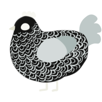 Sin, a black and silver chicken with a double-lace pattern