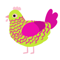 Wacky Workbench, a lime and fuchsia chicken with a lace pattern