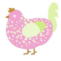 oh hes ugly, a pink and apple chicken with a speckle pattern