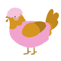 pink sauce, a pink and ochre chicken with a head pattern