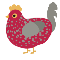 Little Mushroom, a crimson and ash chicken with a speckle pattern