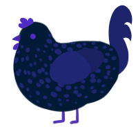 Blooberry, a tumblr and navy chicken with a speckle pattern