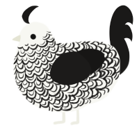 Mortimer, a white and sable chicken with a double-lace pattern