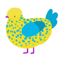 Splitz, a yellow and cerulean chicken with a speckle pattern