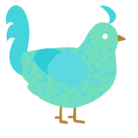 mira, a mint and aqua chicken with a speckle pattern