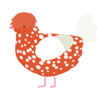 carnelian, a vermilion and white chicken with a speckle pattern