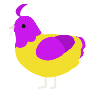 nonbinary flag, a yellow and amethyst chicken with a head pattern