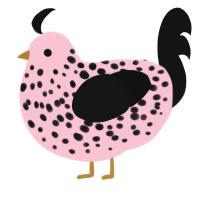 Boba Tea, a rose and black chicken with a speckle pattern