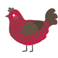 Blythe Amadi, a crimson and bark chicken with a lace pattern