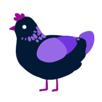 Skibidi Rizz, a tumblr and blurple chicken with a neck-speckle pattern