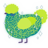 Cryptid, a teal and lime chicken with a double-lace pattern