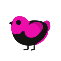 Hot Topic Goth, a black and fuchsia chicken with a head pattern