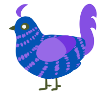 Nana, a ultramarine and blurple chicken with a bar pattern