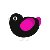 stares, a black and fuchsia chicken