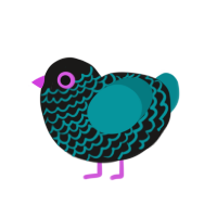 Laser Tag, a sable and teal chicken with a lace pattern