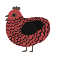 Bacon, a red and black chicken with a lace pattern