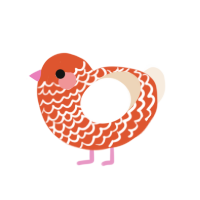 chimken, a vermilion and cream chicken with a lace pattern