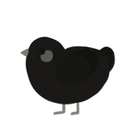 Crow, a sable and black chicken with a neck-speckle pattern