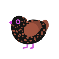 Simplycantgetaname, a black and russet chicken with a speckle pattern