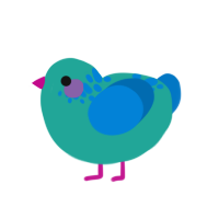 gloob, a turquoise and sapphire chicken with a neck-speckle pattern