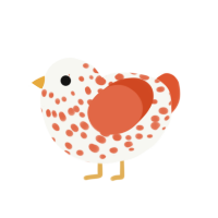 Orange Zest, a white and vermilion chicken with a speckle pattern