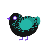 Frost Tips, a black and turquoise chicken with a half-lace pattern