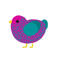 Neon Algae, a fuchsia and teal chicken with a double-lace pattern