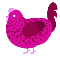 diva, a fuchsia and maroon chicken with a speckle pattern